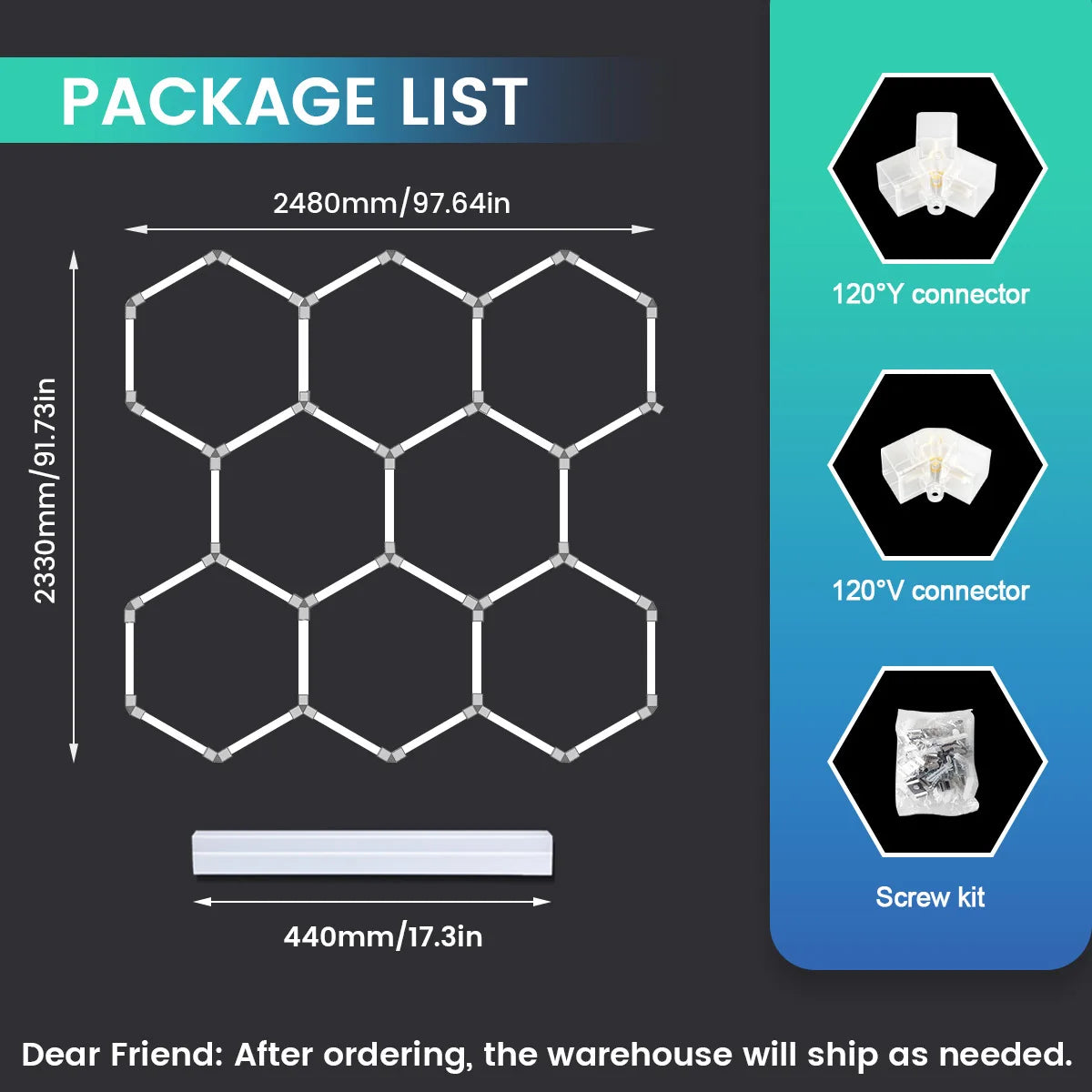 Vastfire Honeycomb Hexagon LED Pendant Light Industrial Garage Ceiling