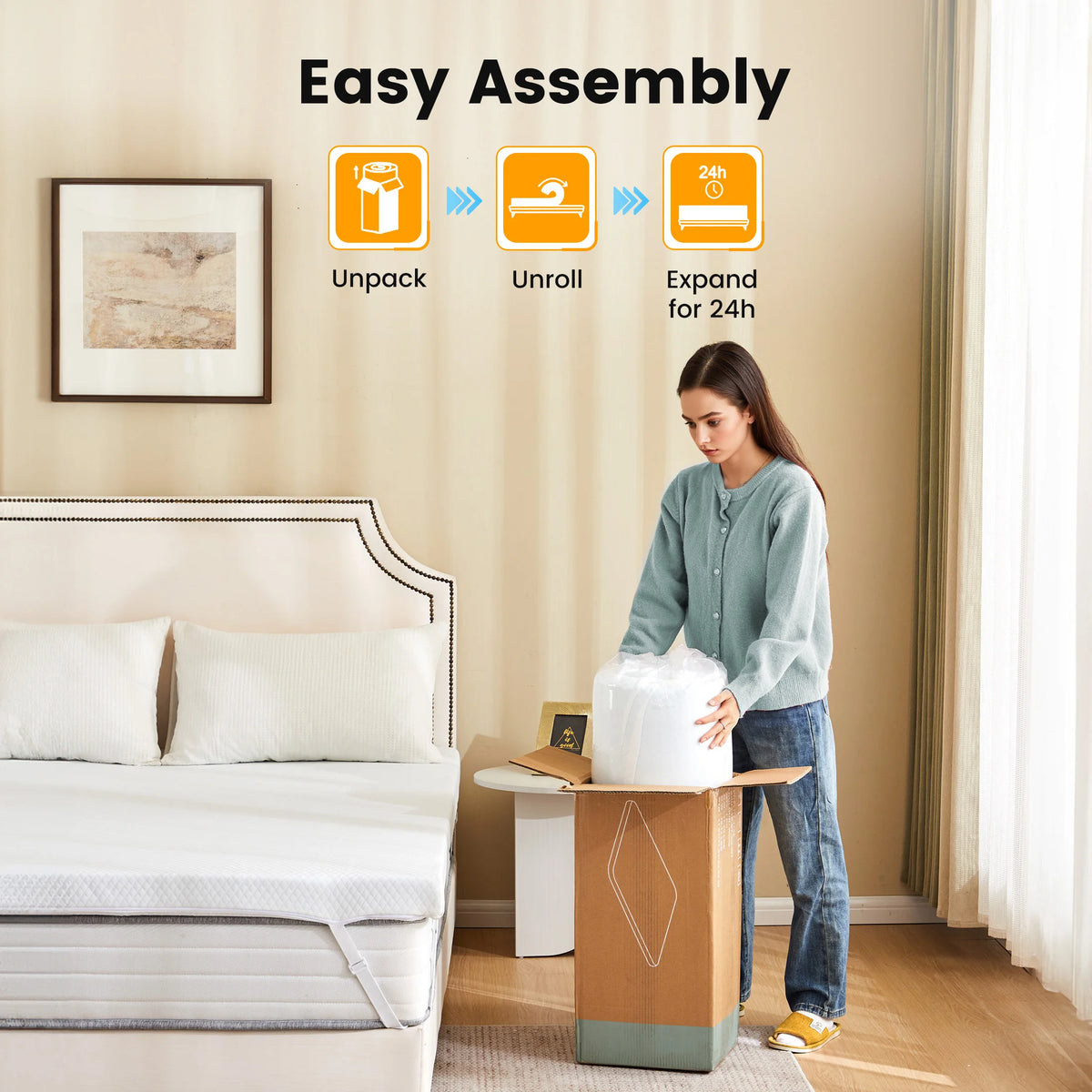 JHK Gel Memory Foam Mattress Topper With Removable Cooling Cover