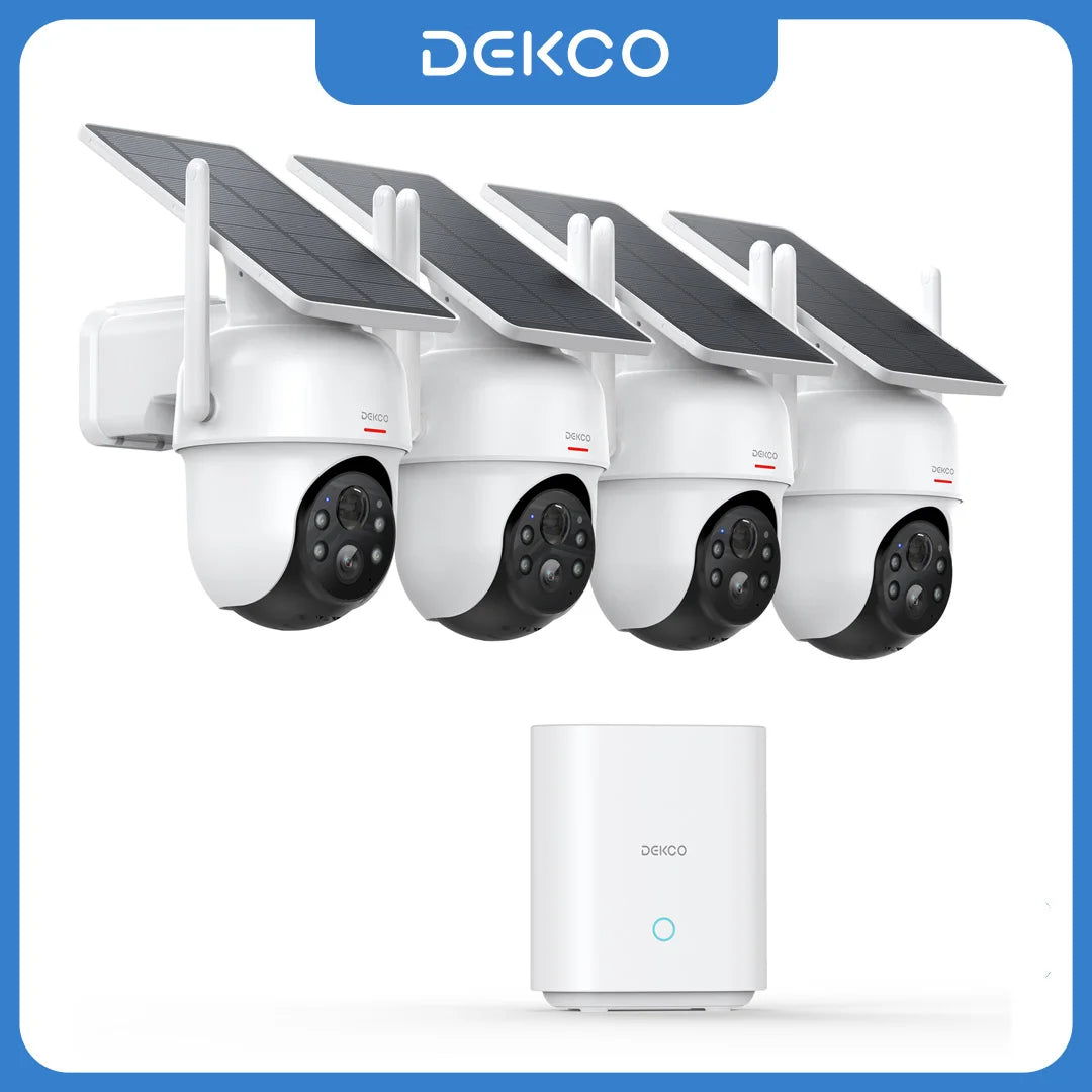 Dekco 3MP Solar Security Camera System 4 Pack Wireless PTZ
