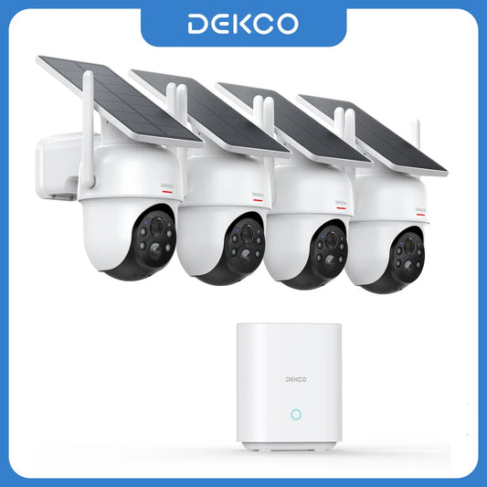 Dekco 3MP Solar Security Camera System 4 Pack Wireless PTZ