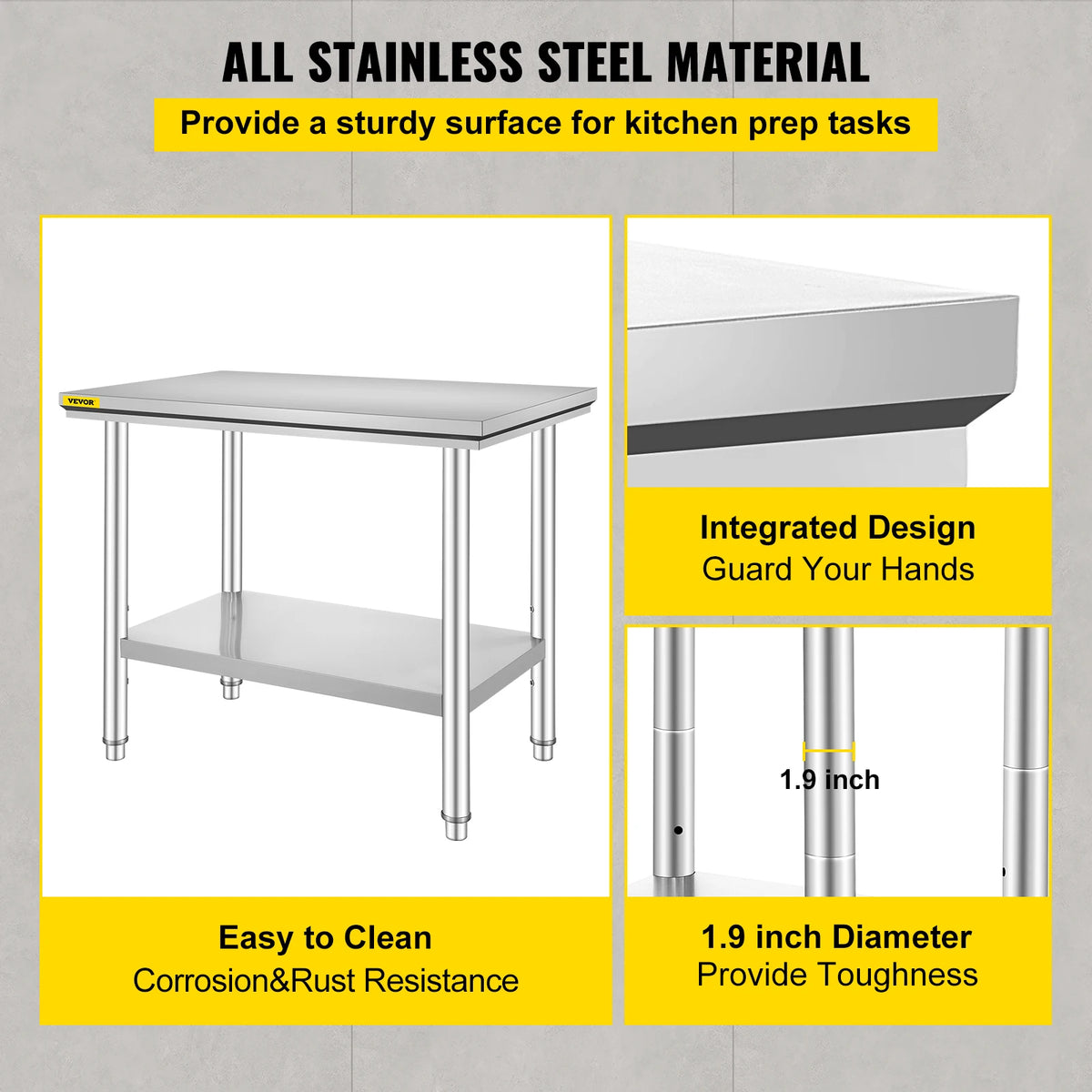 SucceBuy Commercial Stainless Steel Work Table With Undershelf