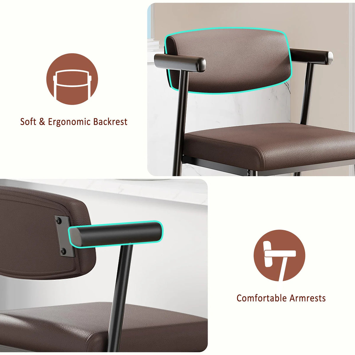 HiMiss Set Of 4 Counter Height Bar Stools With Arms