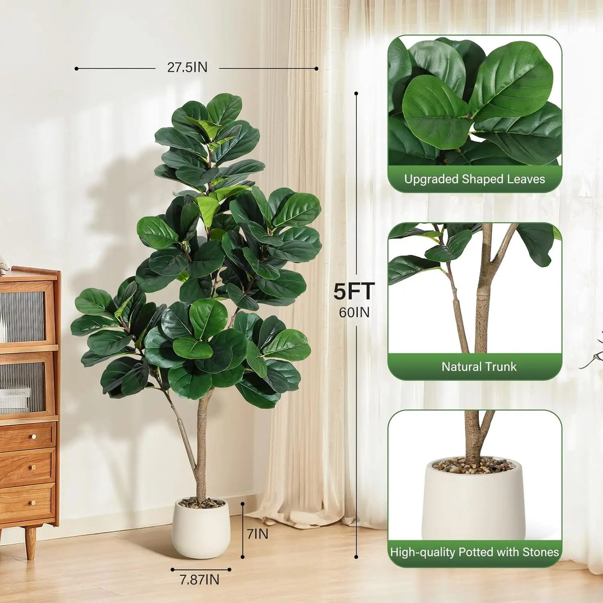 HiMISS Artificial Fiddle Leaf Fig Tree Realistic Floor Plant