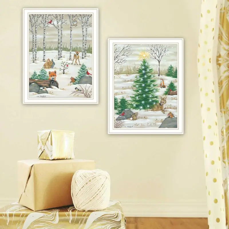 2-Piece Woodland Critters Christmas Framed Wall Art Set For Home