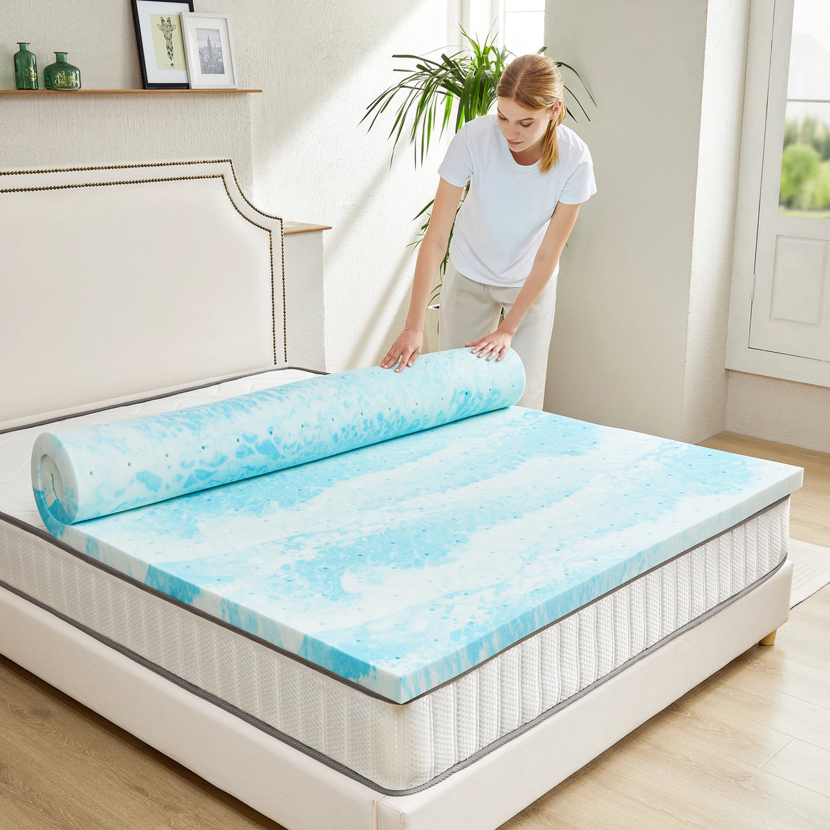 JHK Gel Memory Foam Mattress Topper Cooling Breathable Bed Comfort