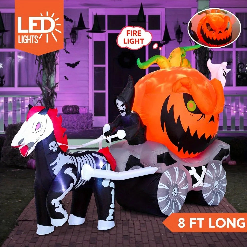 Halloween Inflatable Pumpkin Carriage With Built In LED Lights