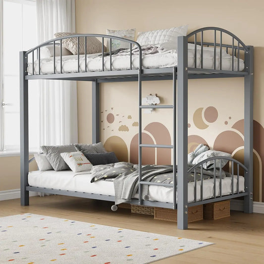 Acekool Metal Loft Bed With Safety Guardrail And Ladder