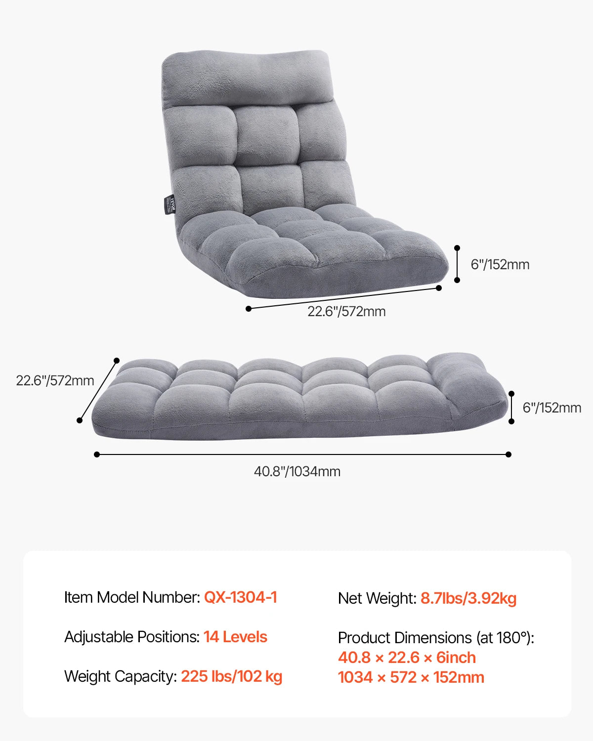 SucceBuy Fabric Floor Chair With Recycled Foam Back Support