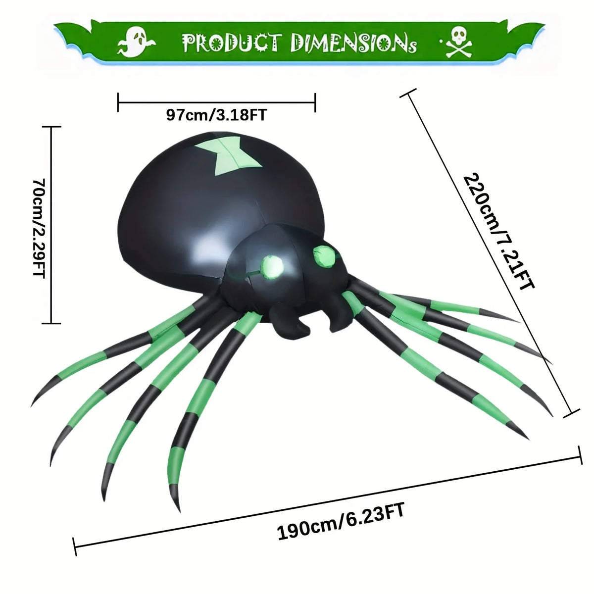 LED Inflatable Spider Halloween Yard Decor With Stakes And Blower