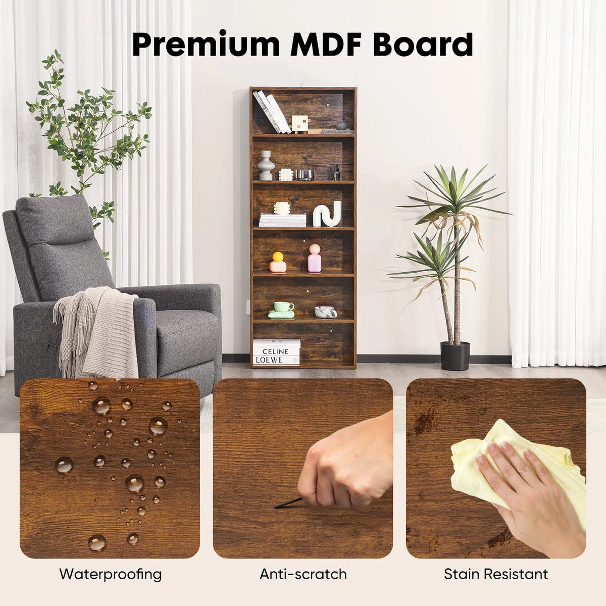 JHK Modern Wooden Bookshelf For Home And Office Storage