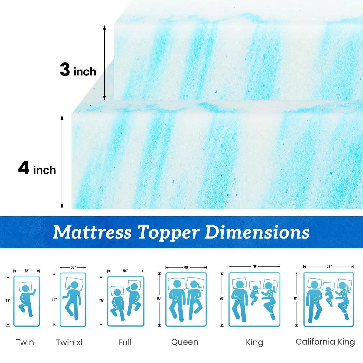 JHK Cooling Gel Memory Foam Mattress Topper Soft Breathable
