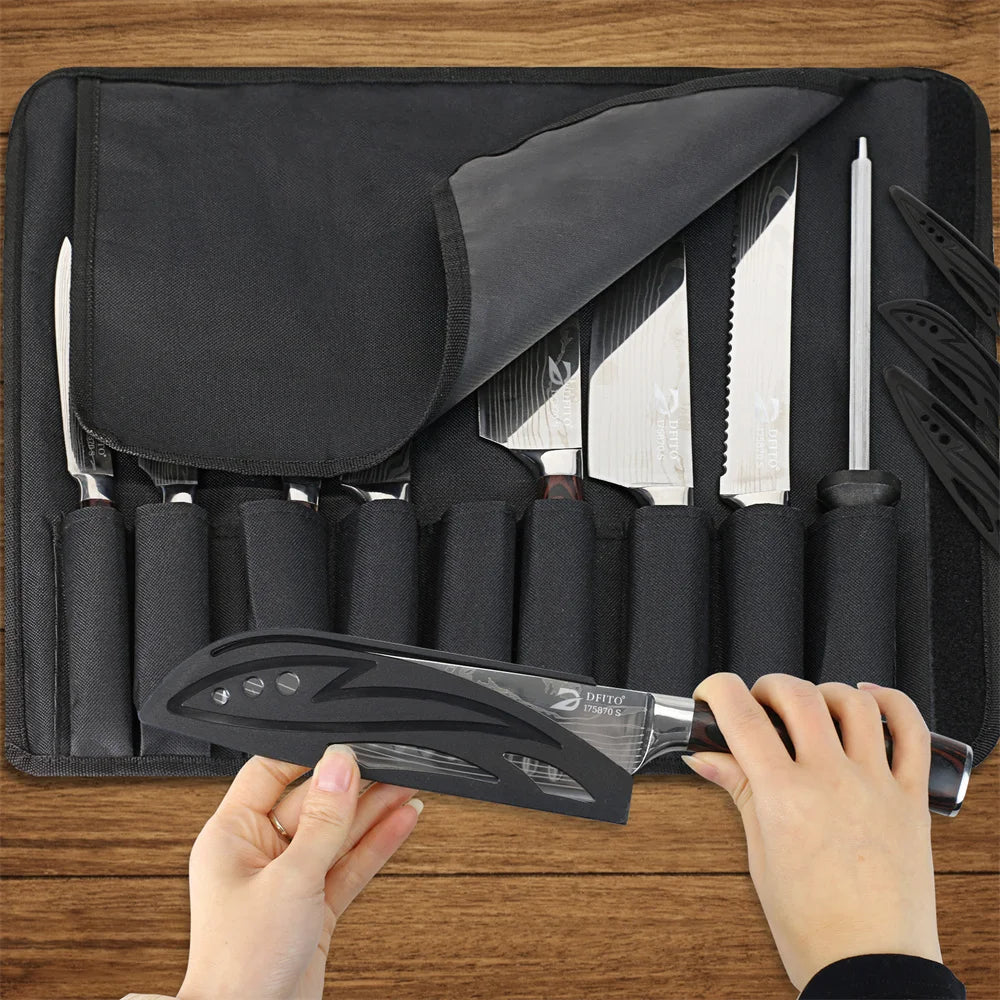 MDHAND Stainless Steel Damascus Kitchen Knife Set With Carry Bag