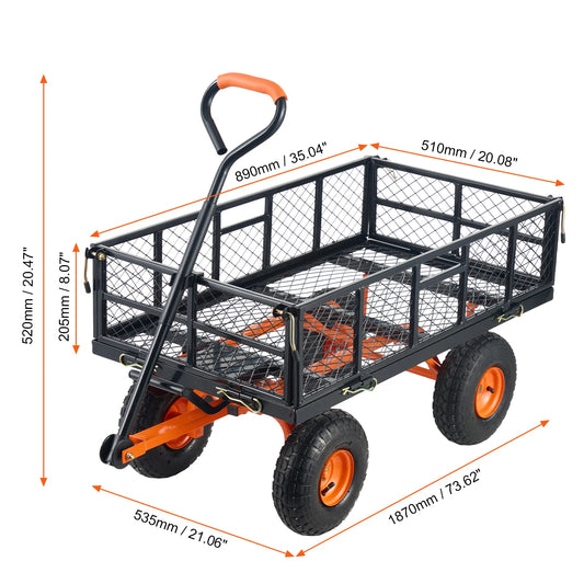 SucceBuy Sturdy Metal Garden Cart With Heavy Duty Utility Wagon