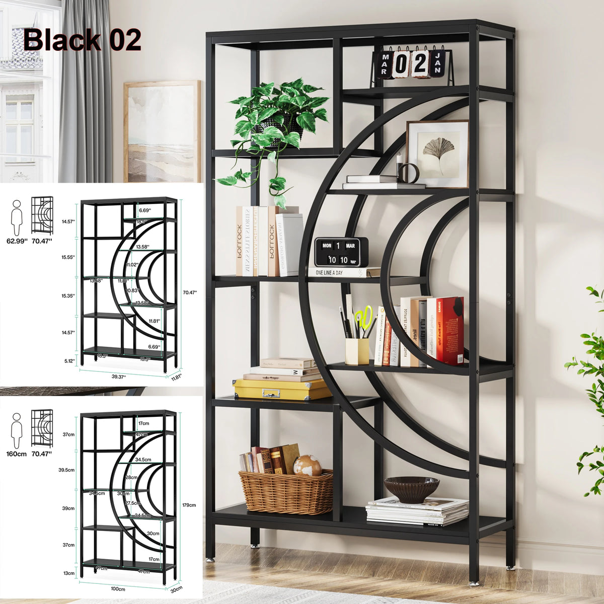 Tribesigns Industrial 5 Tier Bookshelf Freestanding Metal Display Rack
