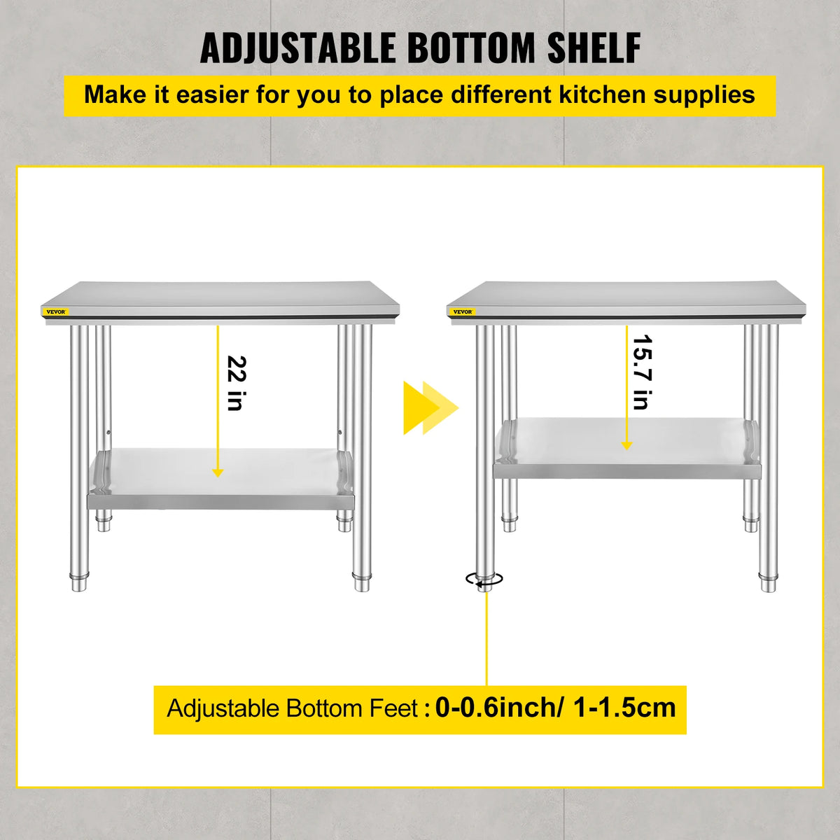 SucceBuy Commercial Stainless Steel Work Table With Undershelf