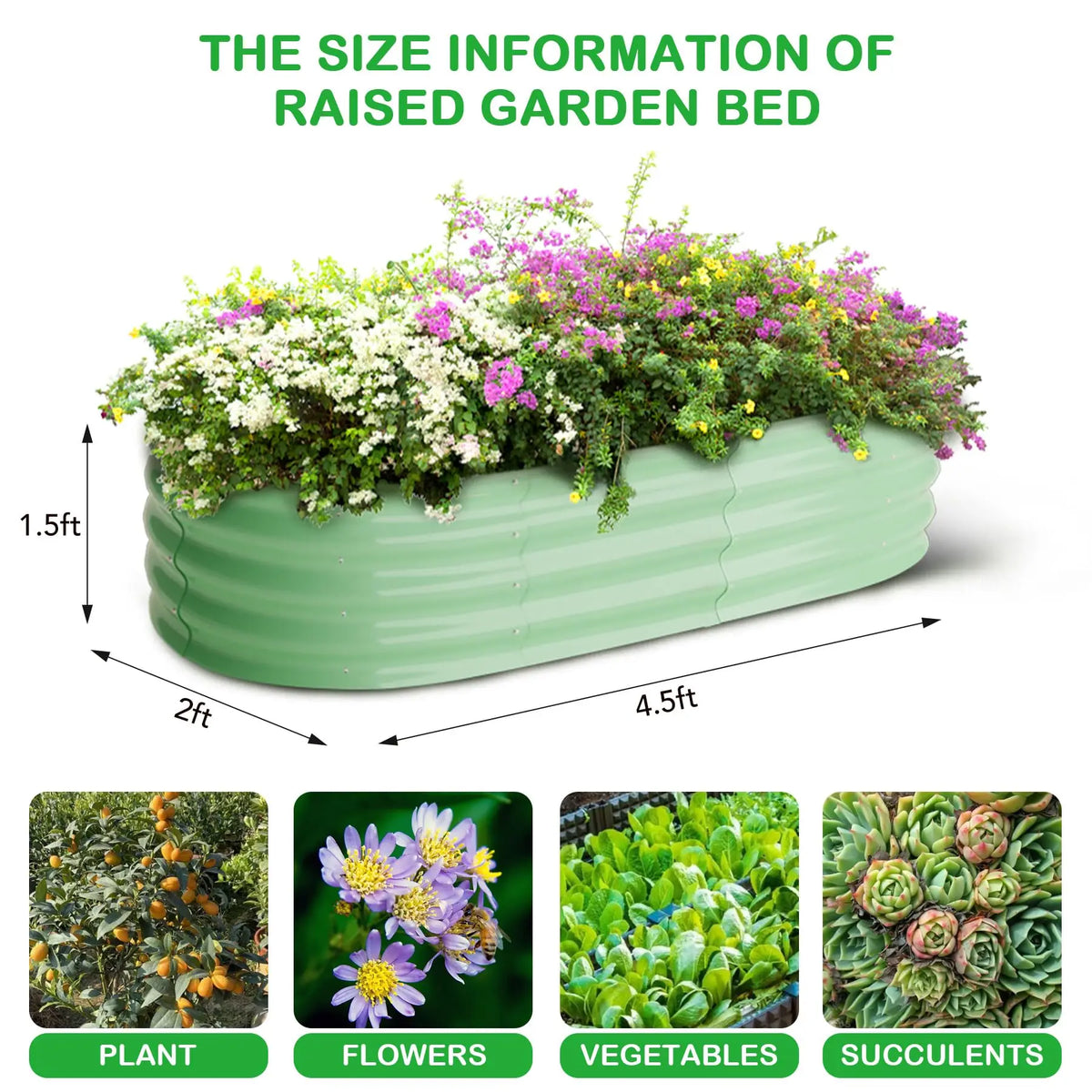 HiMISS Galvanized Steel Oval Raised Garden Planter Box For Plants