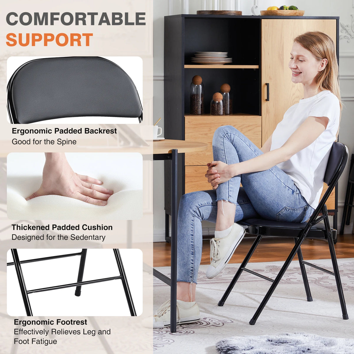 JHK Synthetic Leather Folding Chair 4 Pack Sturdy Steel Frame