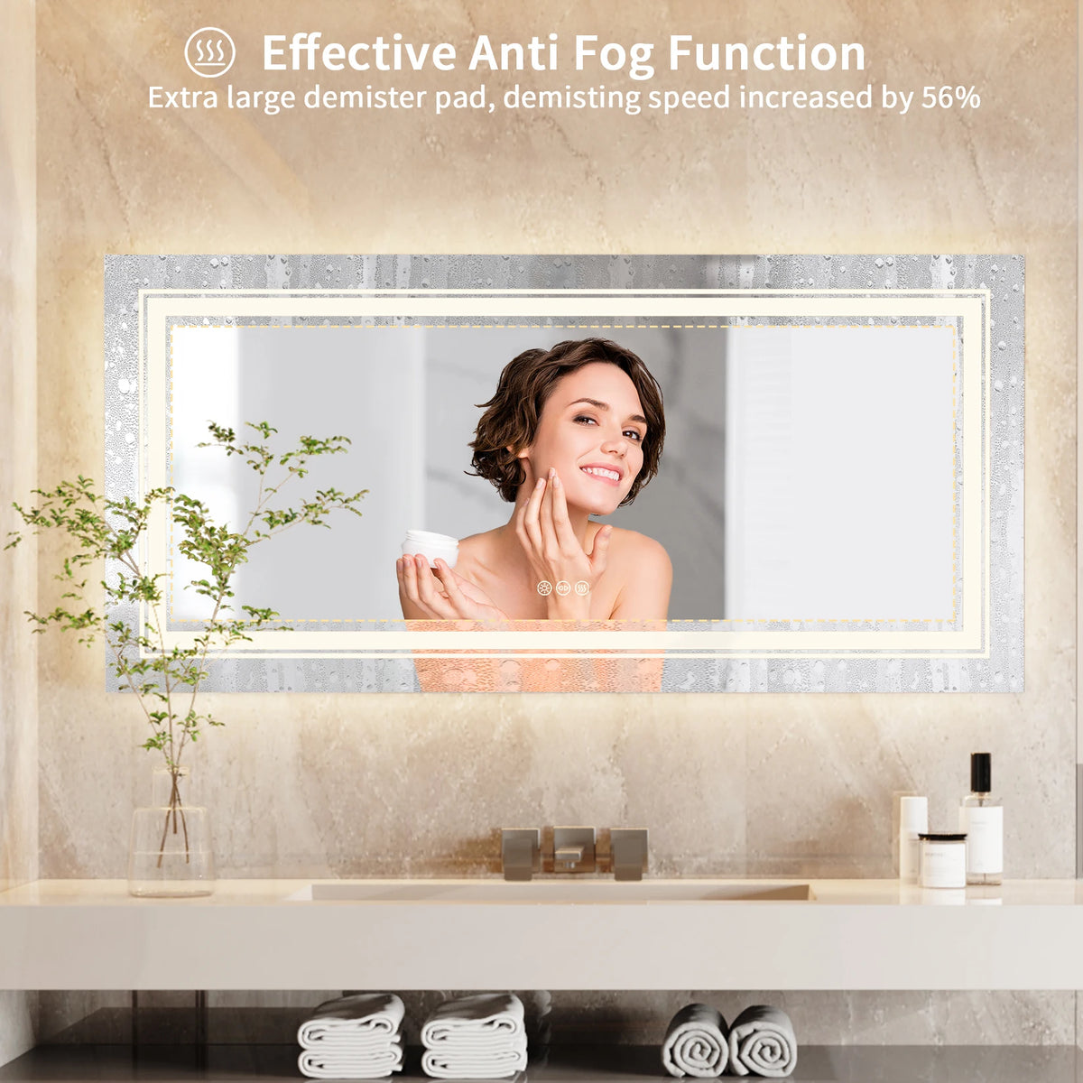 Illuminated LED Bathroom Mirror Featuring Touch Controlled Antifog Lighting