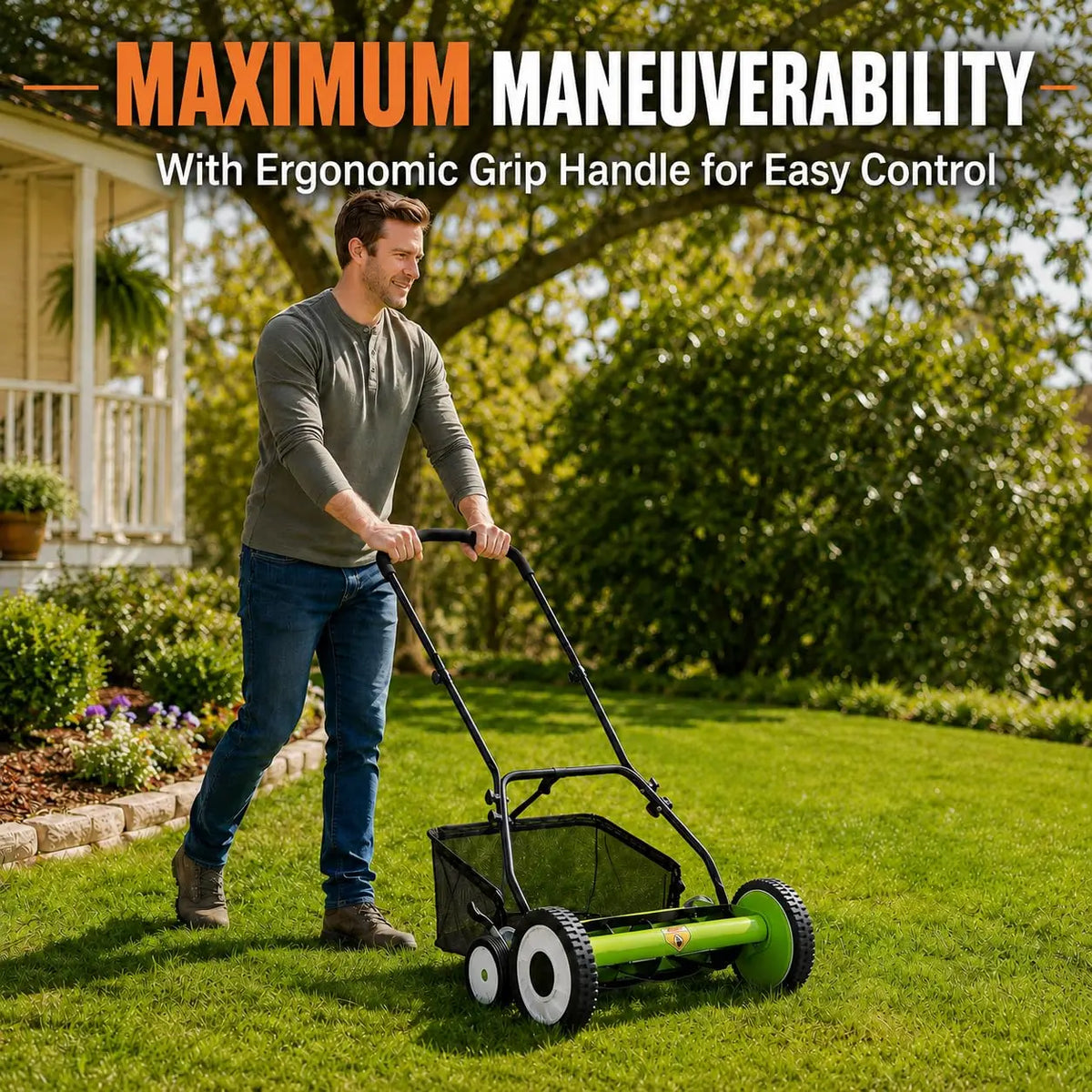 HiMISS Manual Push Reel Lawn Mower With Carbon Steel Blades
