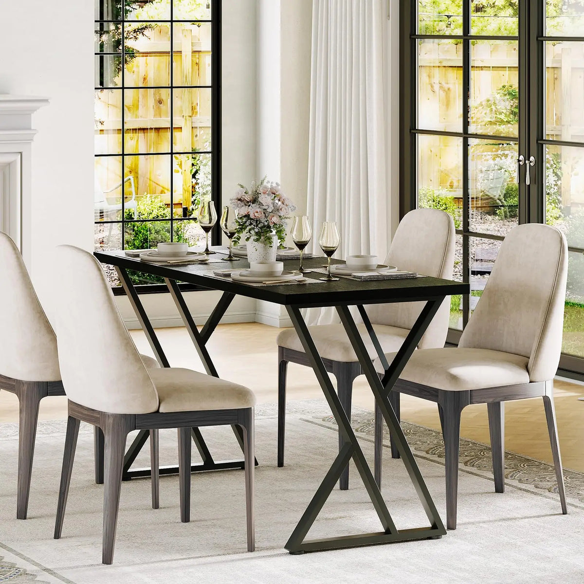 HiMISS Industrial Rectangular Dining Table With Metal Frame