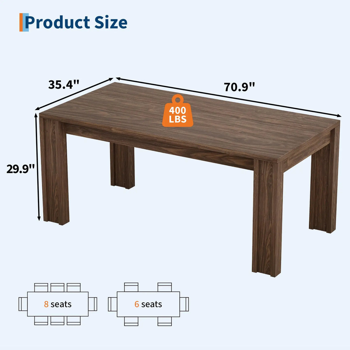 Modern Rectangular Farmhouse Dining Table With Sturdy Wood Frame