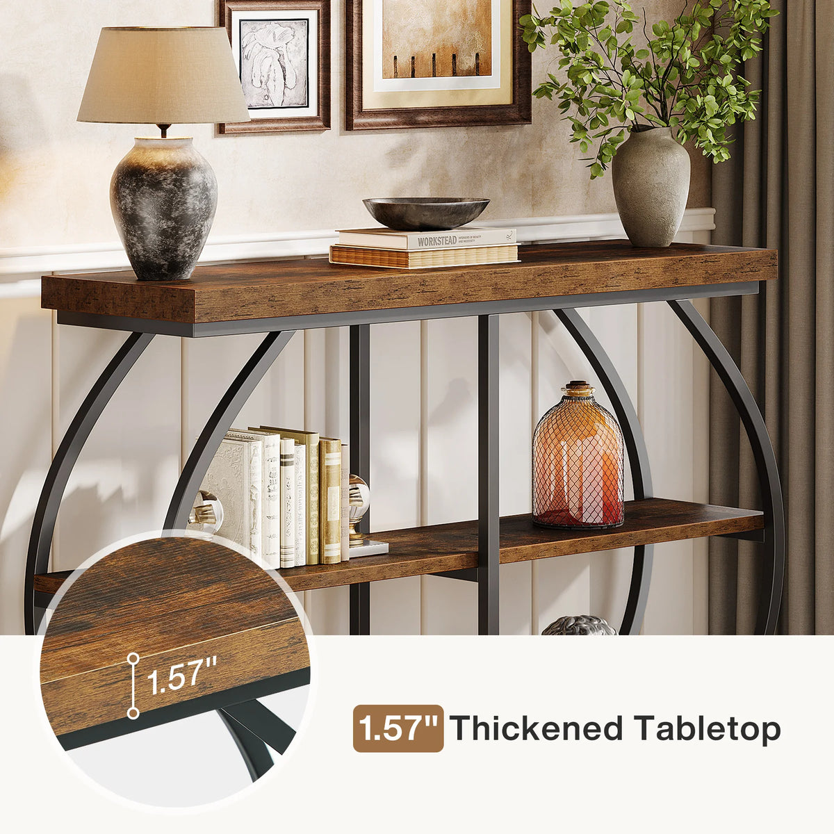 Tribesigns Wooden Entryway Console Table With Three Tier Storage