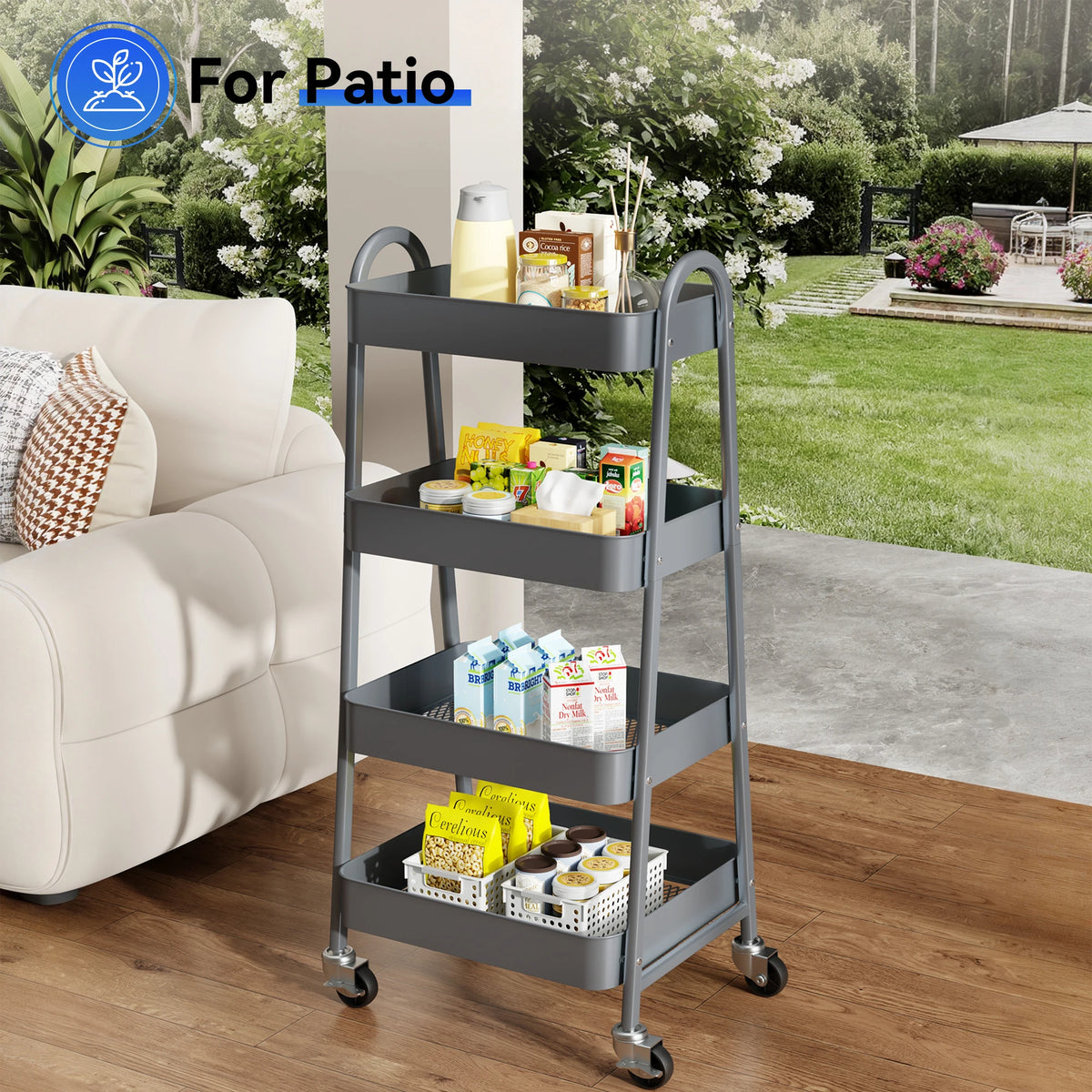 JHK 4 Tier Rolling Storage Cart With Lockable Caster Wheels
