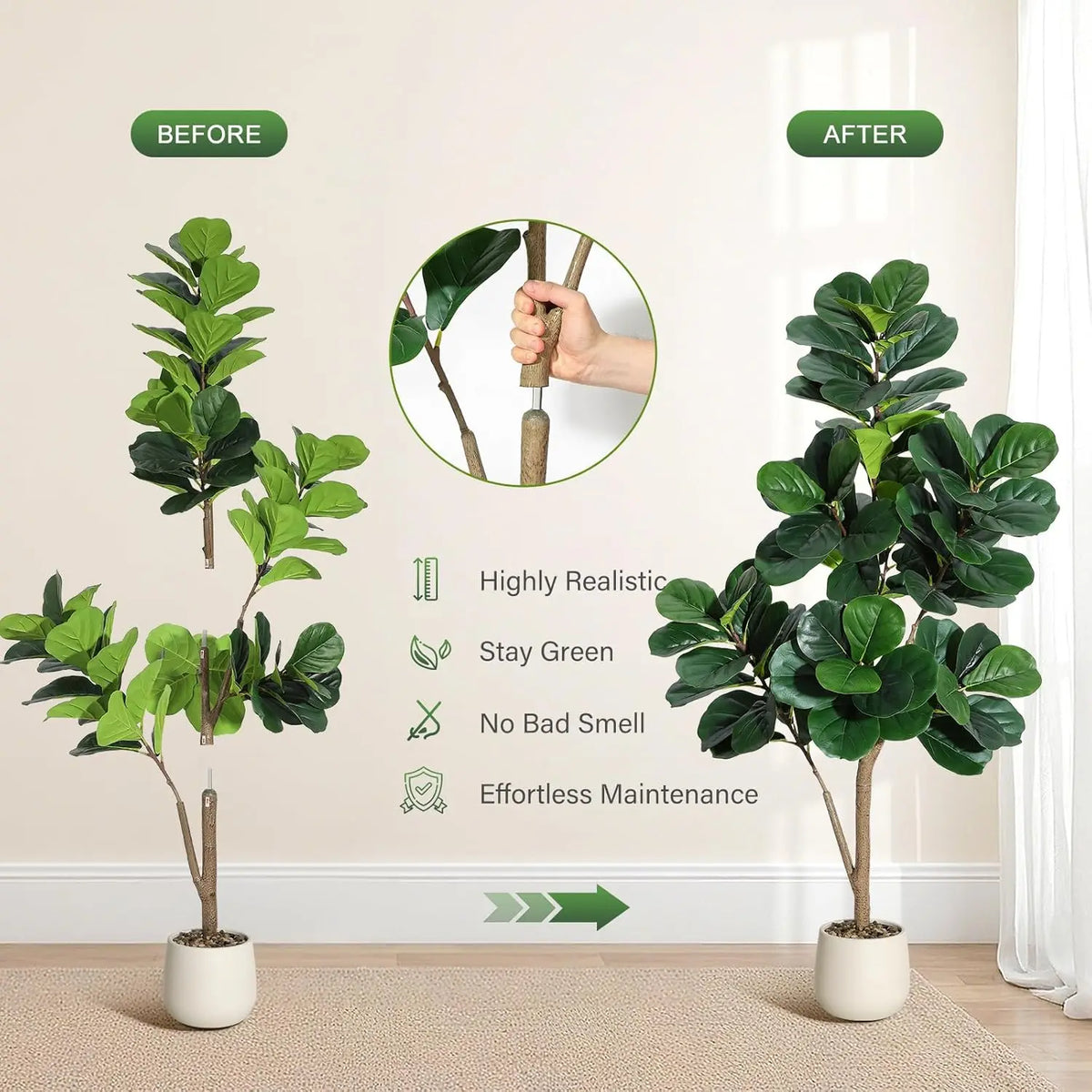 HiMISS Artificial Fiddle Leaf Fig Tree Realistic Floor Plant