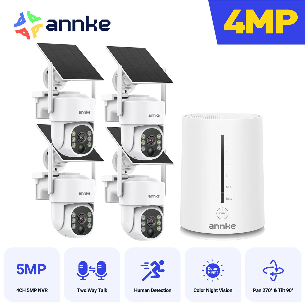 Annke 4Mp Solar Security Cameras With Wireless Nvr Kit