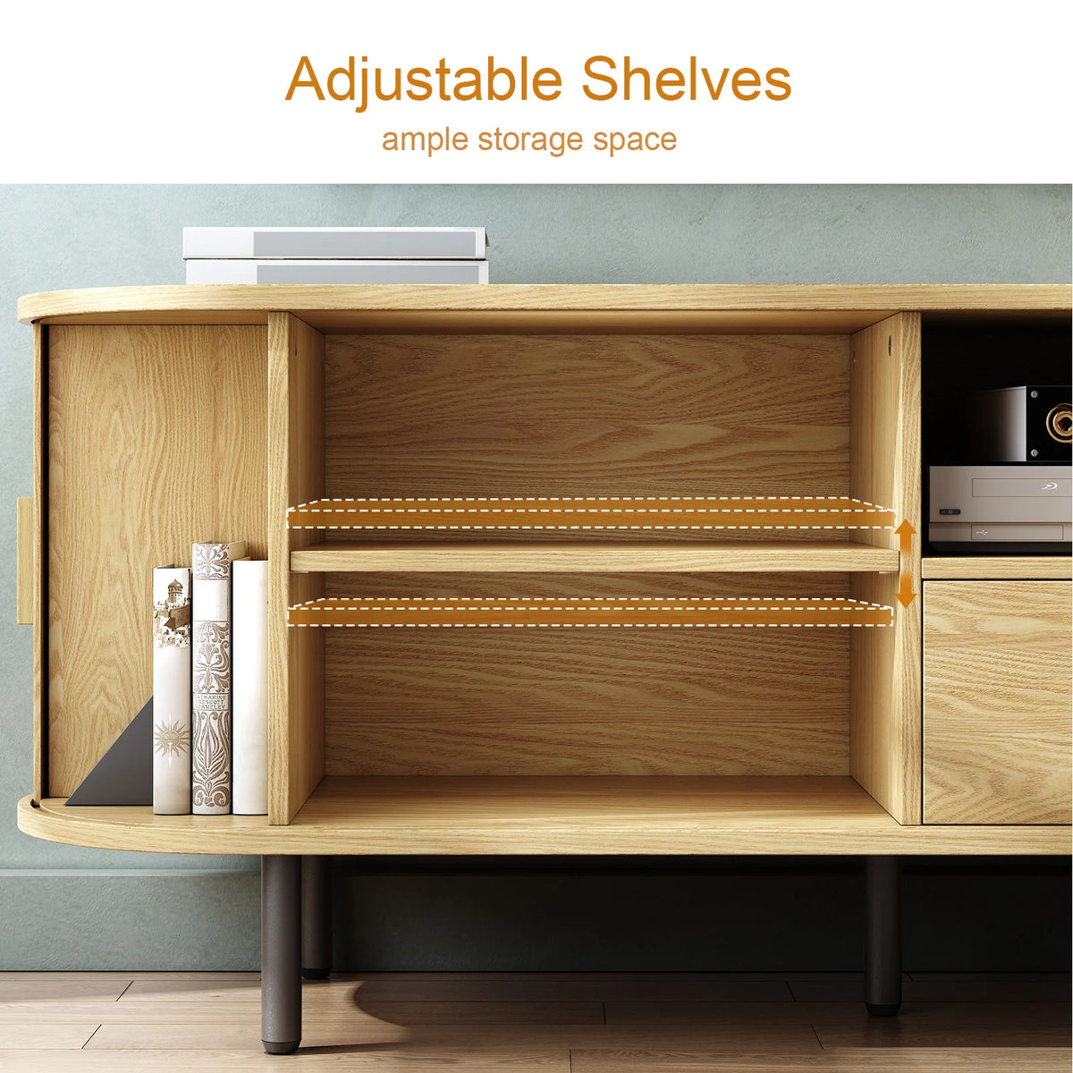 Onbrill Modern TV Console With Power Outlet Storage and Drawer