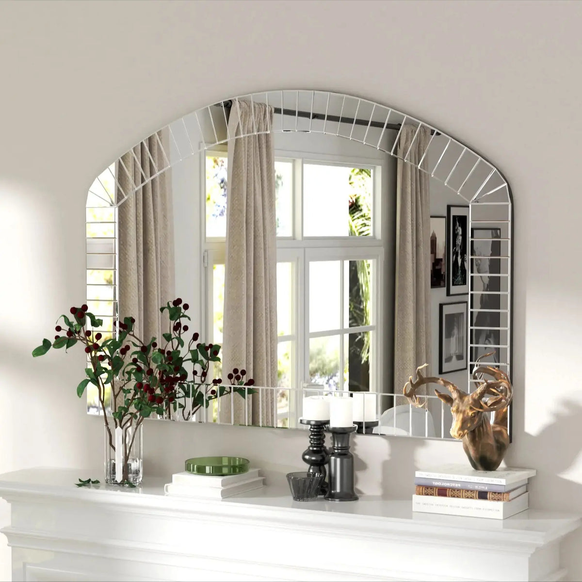 Venetian Arched Wall Mirror With Polished Beveled Glass Edge