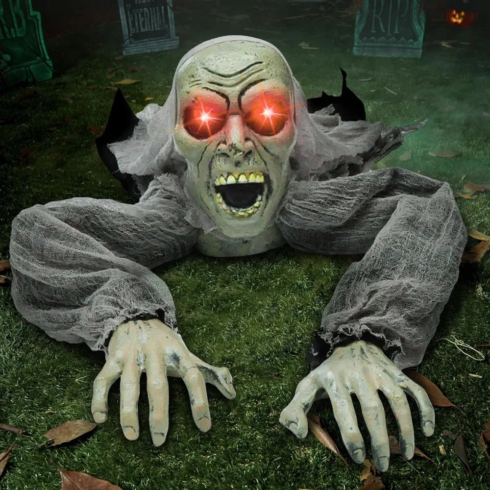 Animated Zombie Halloween Yard Decor With Sound And Flashing Eyes