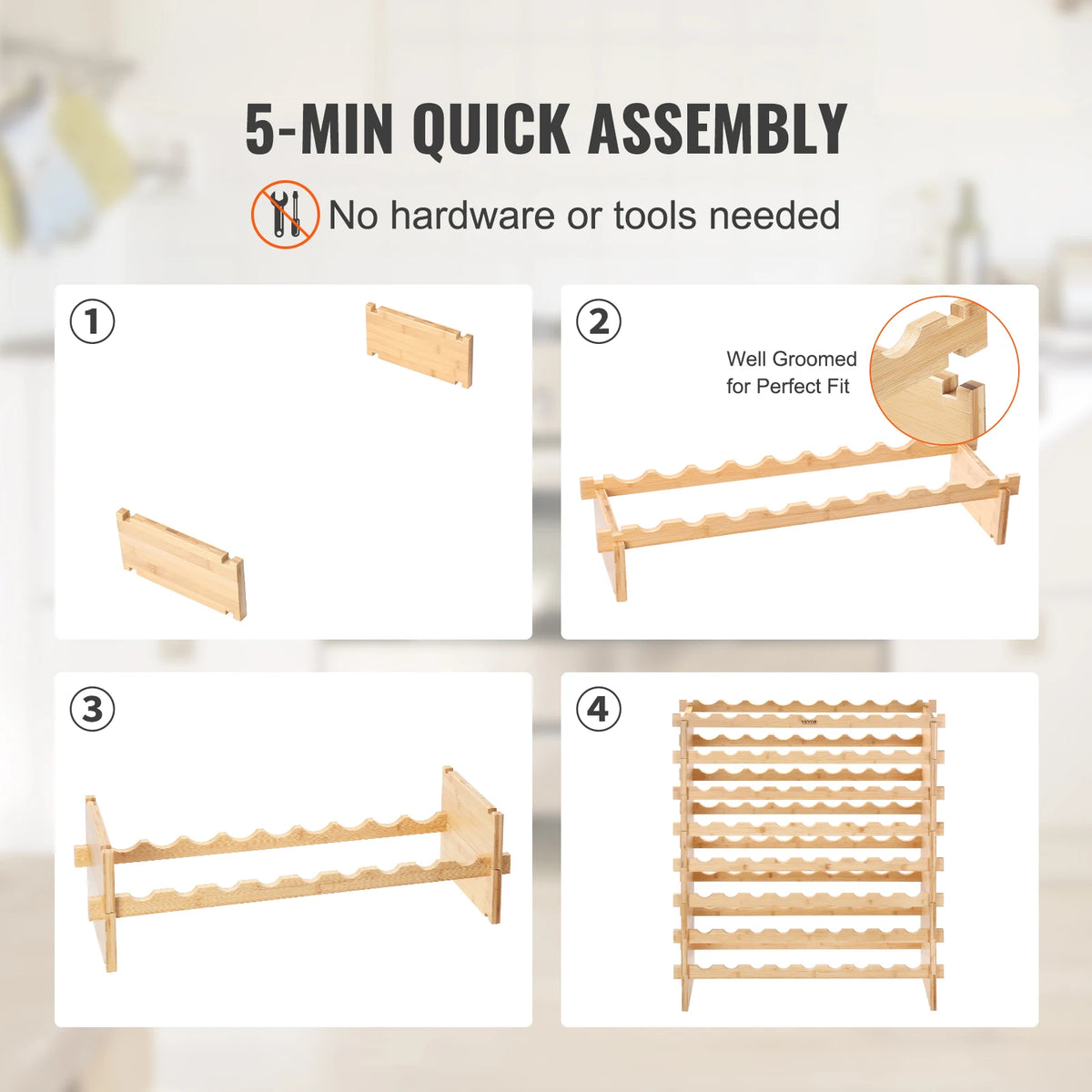 SucceBuy Bamboo Stackable Wine Rack Free Standing Storage Shelf