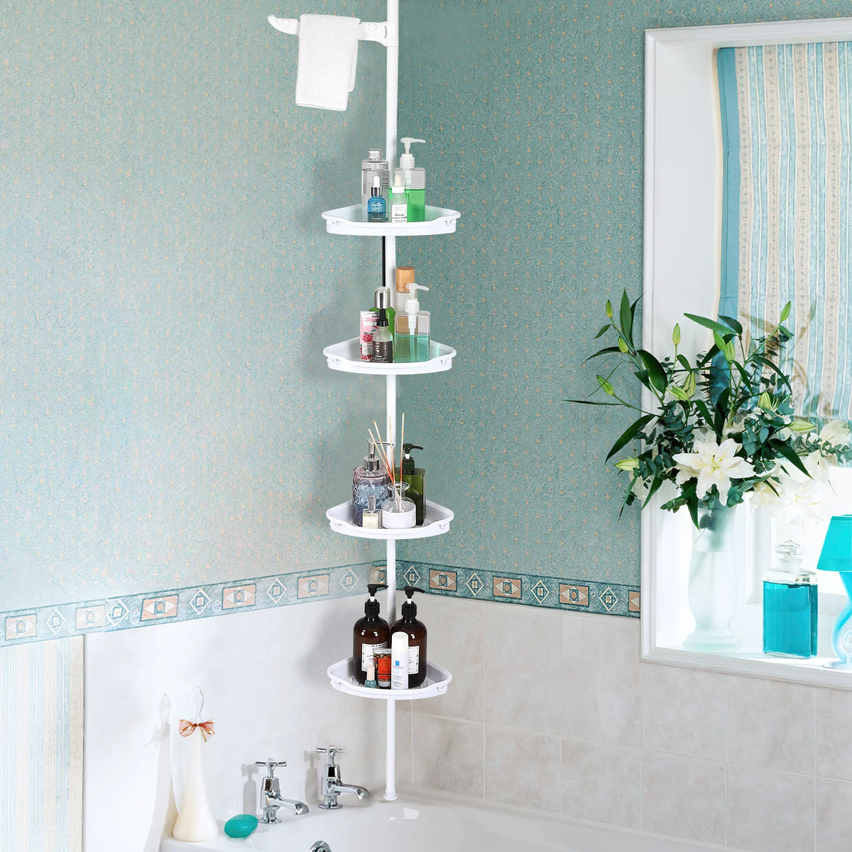 HiMISS Tension Pole Shower Caddy With Four Adjustable Storage Shelves