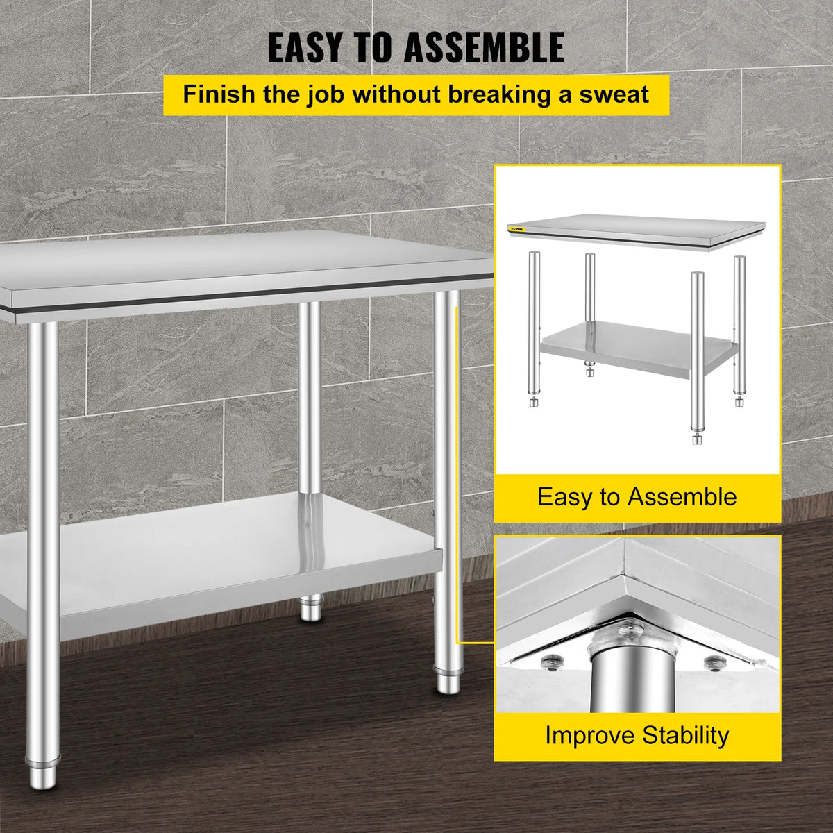 SucceBuy Commercial Stainless Steel Work Table With Undershelf