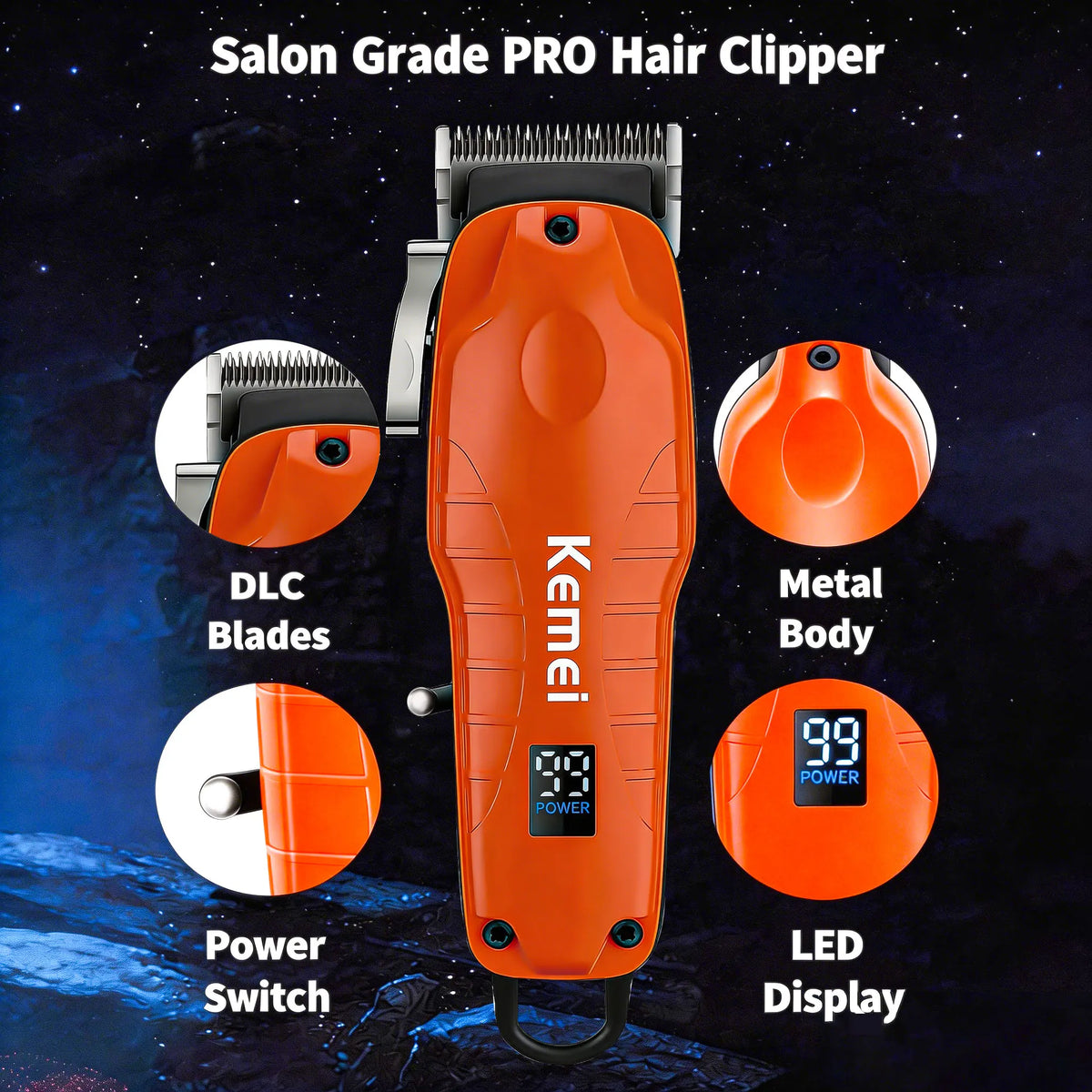 Kemei Haircut Tool Set With Lcd Display And Usb Rechargeable