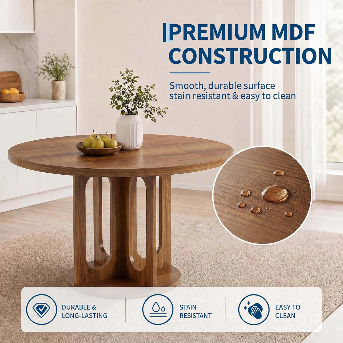 HiMiss Modern Round Dining Table With Arch Pedestal Wooden Base