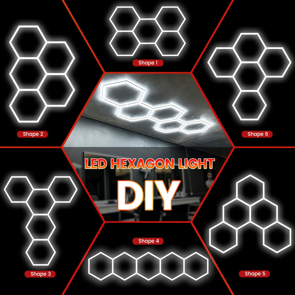 Vastfire Honeycomb Hexagon LED Pendant Light Industrial Garage Ceiling