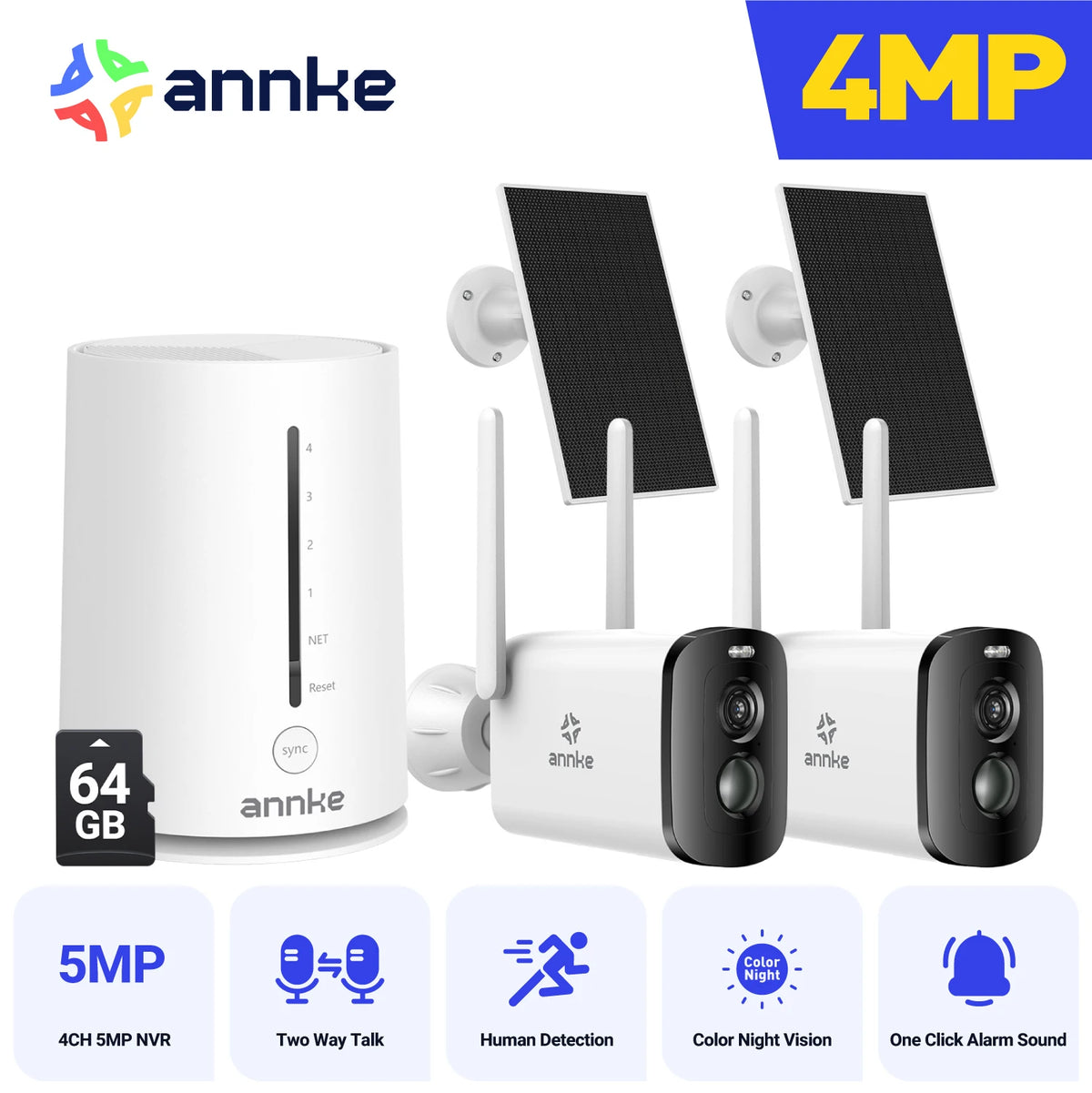 Annke 4Mp Solar Security Cameras With Wireless Nvr Kit