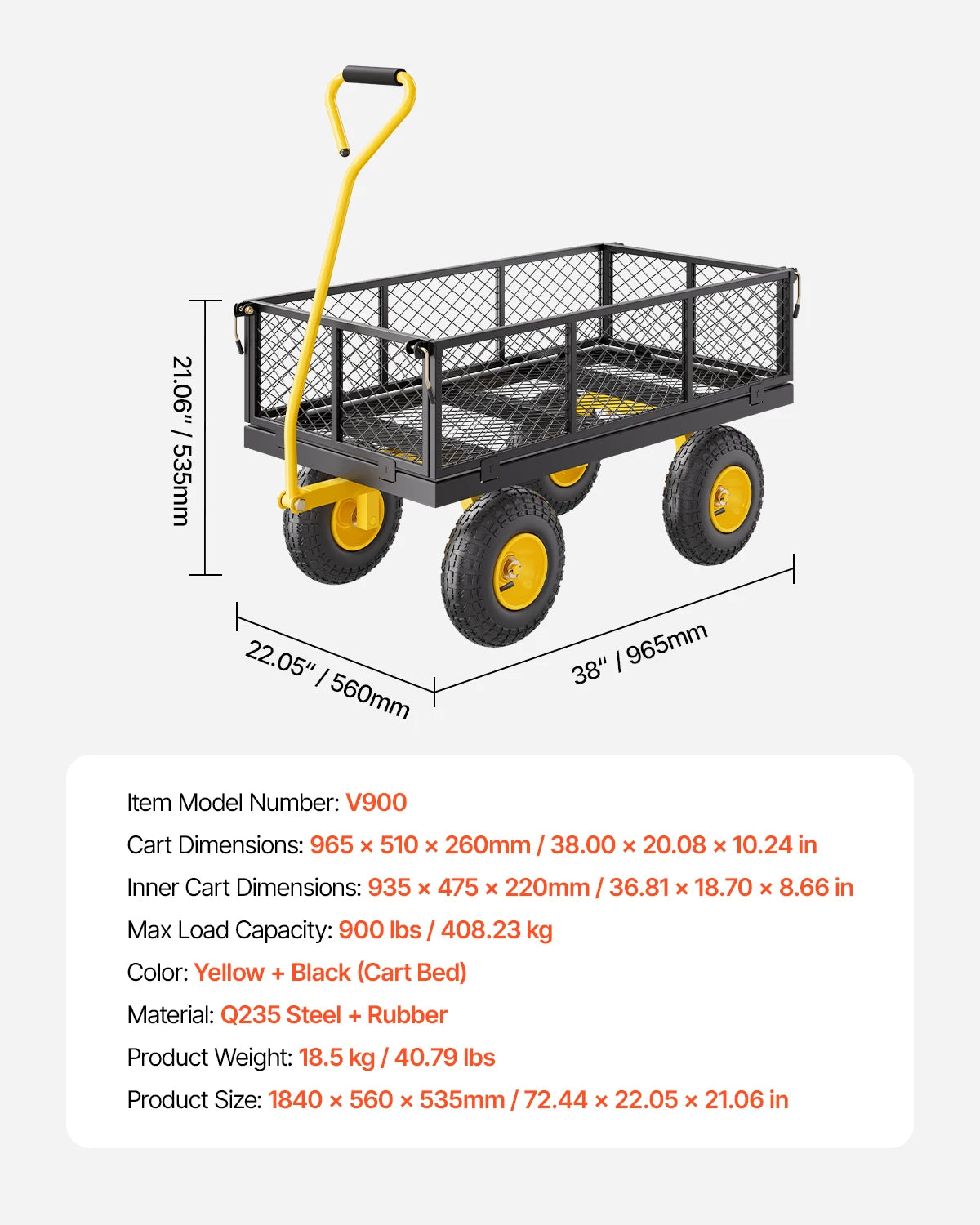 SucceBuy Heavy Duty Steel Garden Cart With All Terrain Wheels