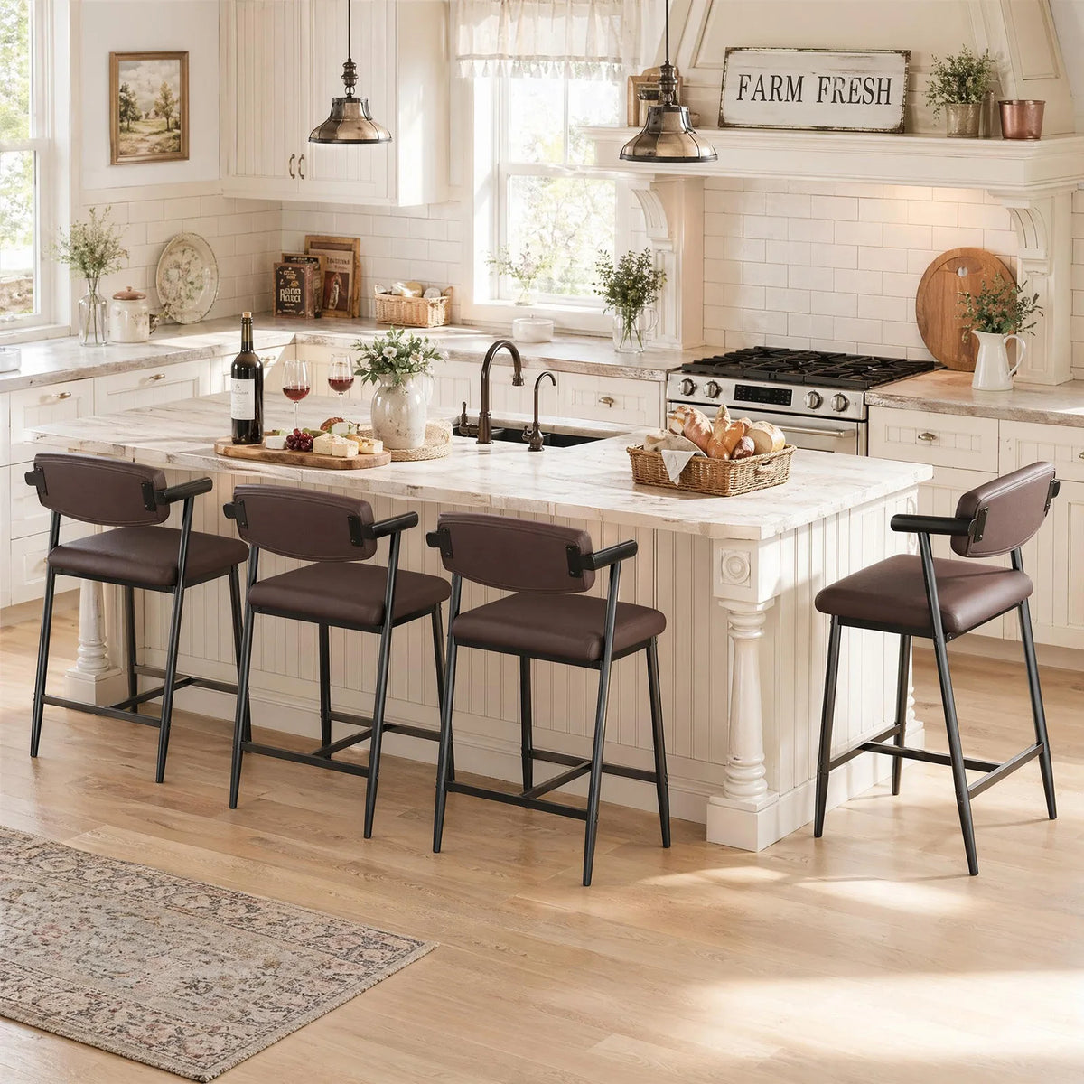 HiMiss Set Of 4 Counter Height Bar Stools With Arms