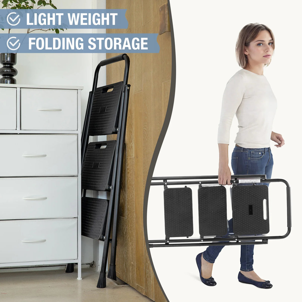 JHK Foldable Steel Step Ladder With Anti Slip Pedals