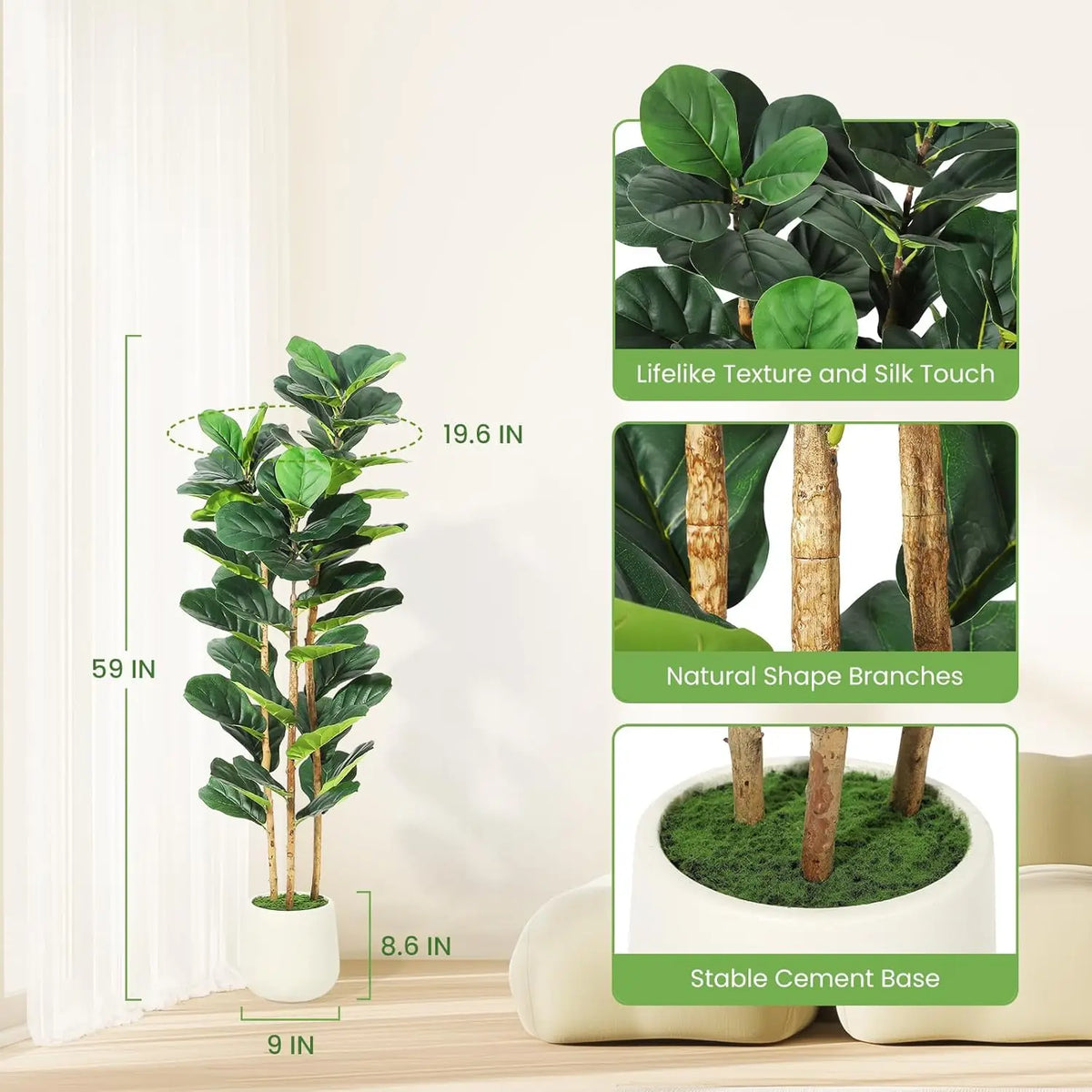 HiMISS Artificial Fiddle Leaf Fig Tree with Pot for Home