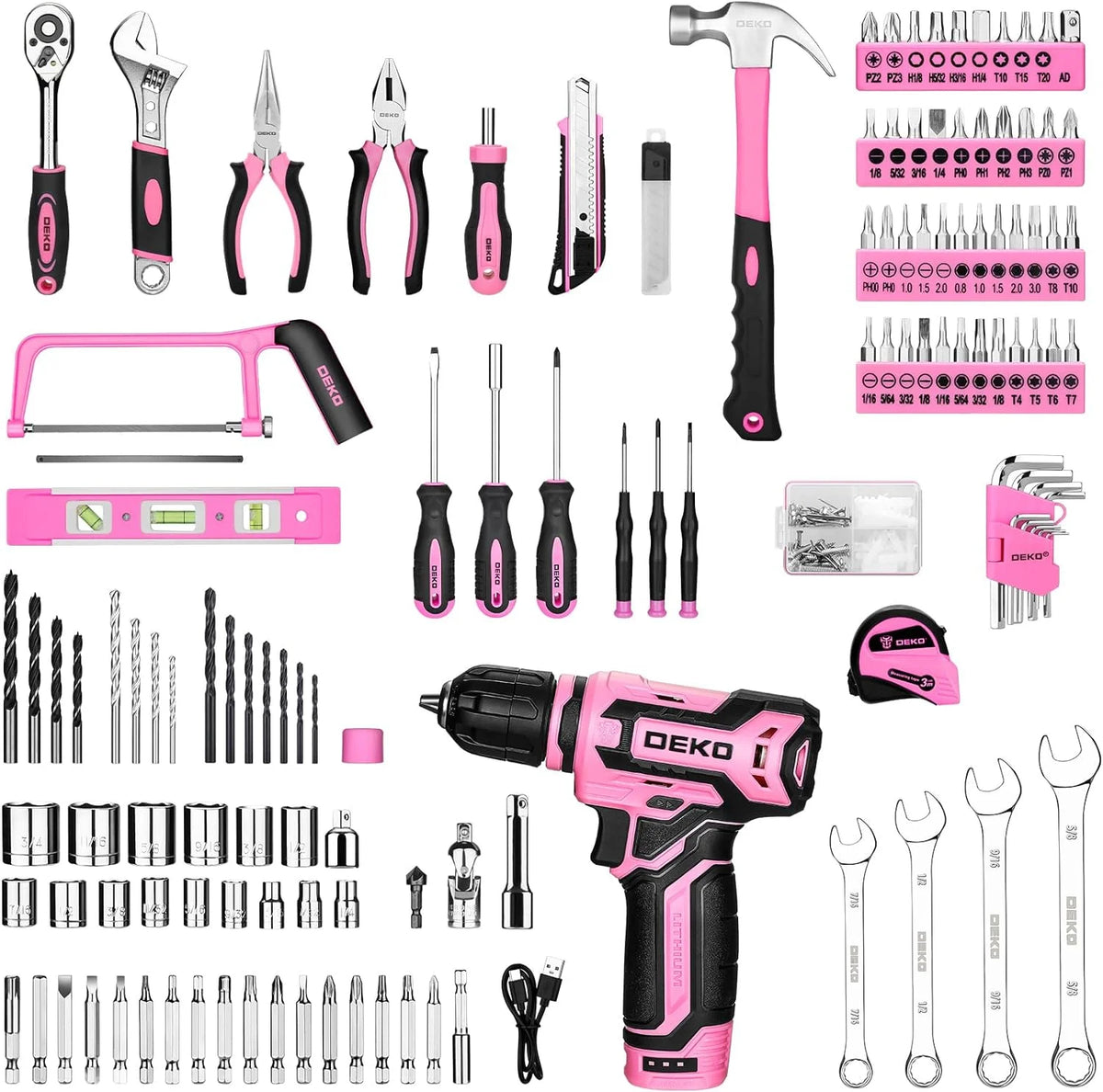 DEKO Hand Repair Toolbox With Cordless Drill Storage