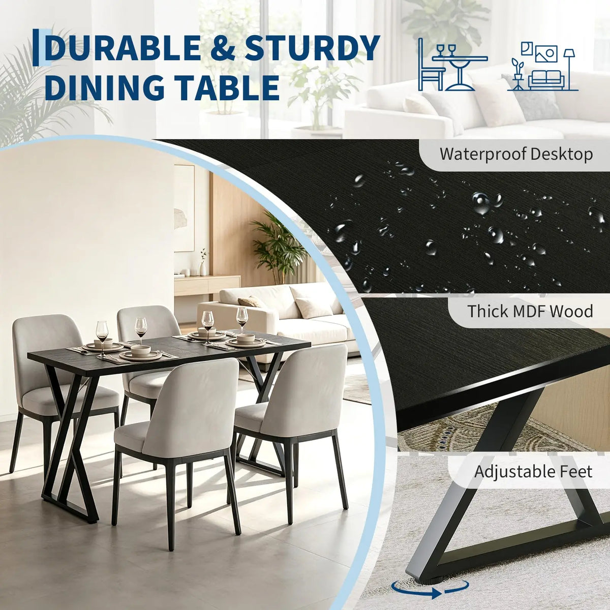 HiMISS Industrial Rectangular Dining Table With Metal Frame