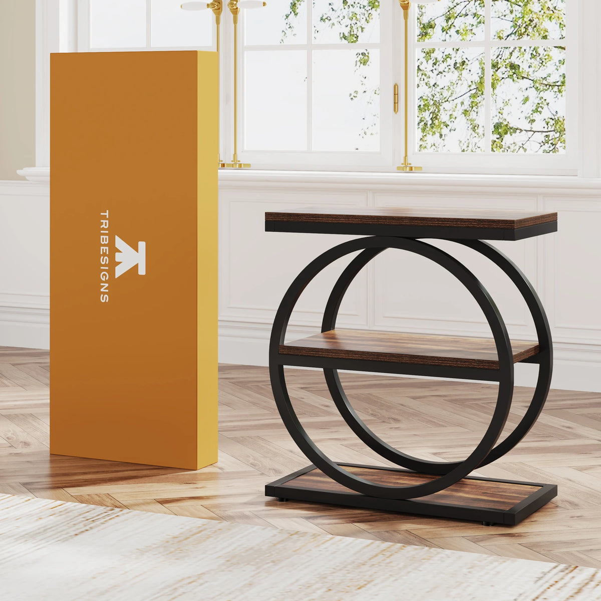 Tribesigns Industrial End Table With Three Tier Storage Shelves