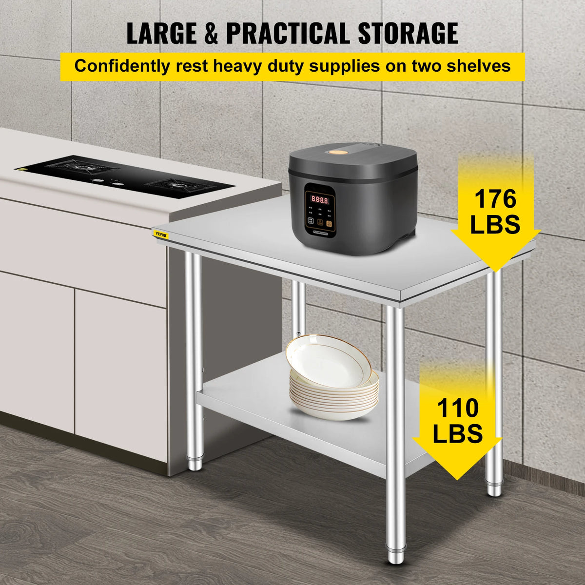 SucceBuy Commercial Stainless Steel Work Table With Undershelf