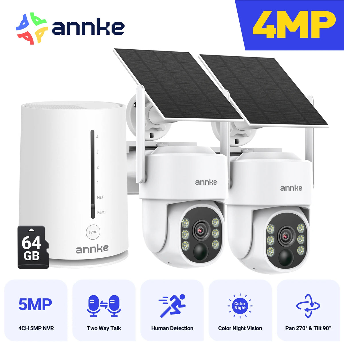 Annke 4Mp Solar Security Cameras With Wireless Nvr Kit