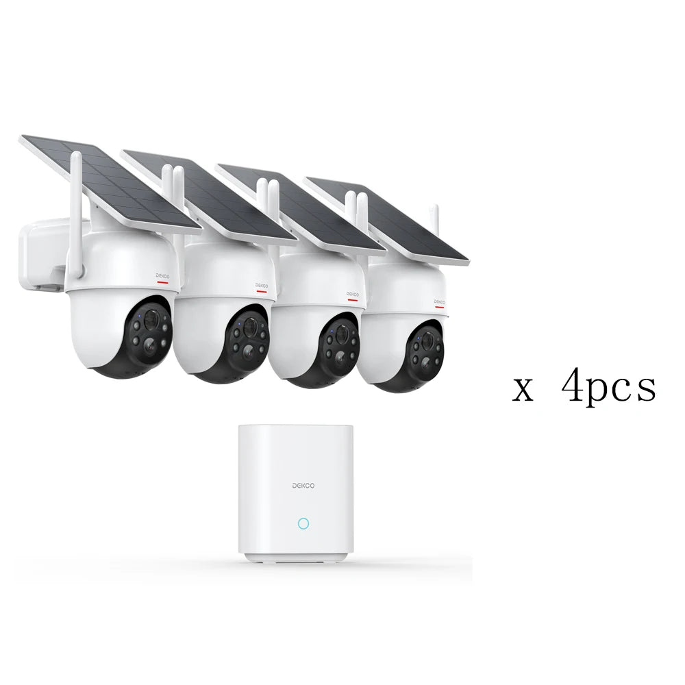 Dekco 3MP Solar Security Camera System 4 Pack Wireless PTZ