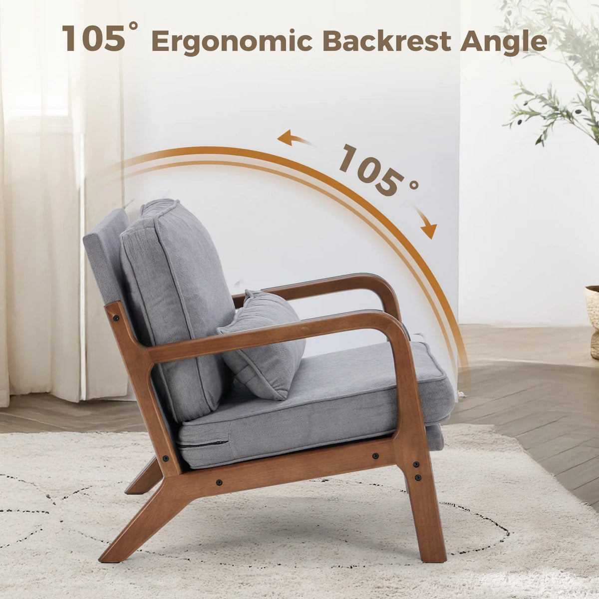JHK Mid Century Modern Wooden Frame Accent Chair With Cushion